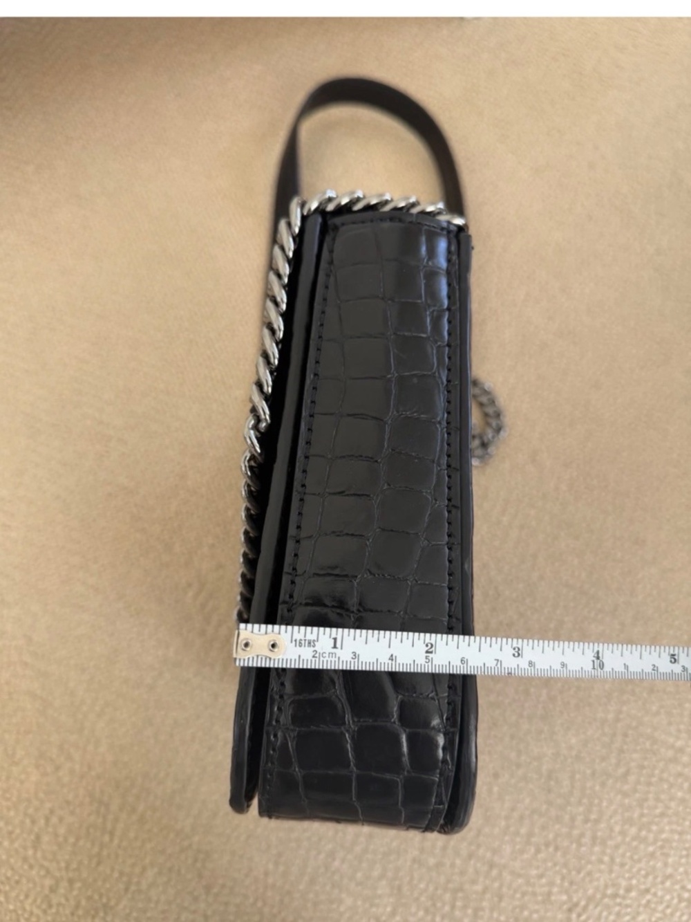 Stella McCartney Black Croc Embossed Faux Leather Medium Falabella Star Box Bag - Picture 12 of 14